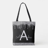 Zilveren Zwarte Glitter Elegant Monogram Tote Bag (Achterkant)