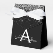 Zilveren Zwarte Glitter & Fonkelend Monogram Bedankdoosjes (Voorkant Zijde)