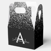 Zilveren Zwarte Glitter & Glans Monogram Bedankdoosjes (Geopend)