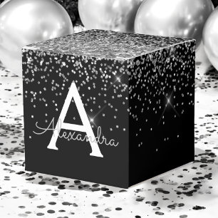 Zilveren Zwarte Glitter & Glans Monogram Bedankdoosjes