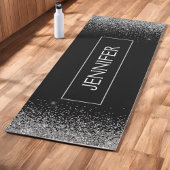 Zilveren Zwarte Glitter Glans Monogram Naam Yogamat