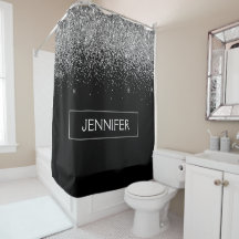 Zilveren Zwarte Glitter Meisjesachtige Monogram Na