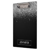 Zilveren Zwarte Glitter Meisjesnaam met Monogram Klembord (Links)