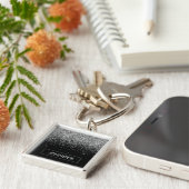 Zilveren Zwarte Glitter Meisjesnaam met Monogram Sleutelhanger (Zijkant)