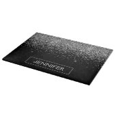 Zilveren Zwarte Glitter Meisjesnaam met Monogram Snijplank (Hoek)