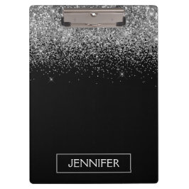 Zilveren Zwarte Glitter Meisjesnaam Monogram Klembord