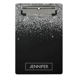 Zilveren Zwarte Glitter Meisjesnaam Monogram Mini Klembord