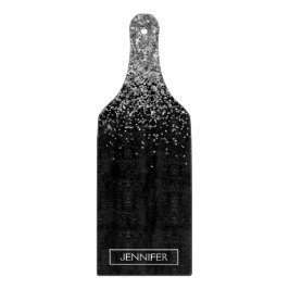 Zilveren Zwarte Glitter Meisjesnaam Monogram Snijplank