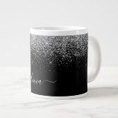 Zilveren Zwarte Glitter Moderne Monogram Naam Grote Koffiekop (Voorkant rechts)