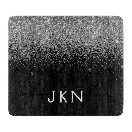 Zilveren Zwarte Glitter Monogram Glamour Naam Begi Snijplank