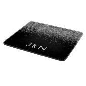 Zilveren Zwarte Glitter Monogram Glamour Naam Begi Snijplank (Hoek)