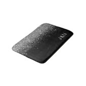Zilveren Zwarte Glitter Monogram Glamour Naam Init Badmat (Gekanteld)