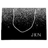 Zilveren Zwarte Glitter Monogram Meisjesnaam Begin Groot Cadeauzakje (Voorkant)