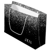 Zilveren Zwarte Glitter Monogram Meisjesnaam Begin Groot Cadeauzakje (Voorkant Gekanteld)