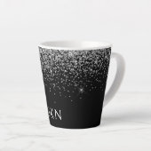 Zilveren Zwarte Glitter Monogram Meisjesnaam Begin Latte Mok (Rechterhoek)