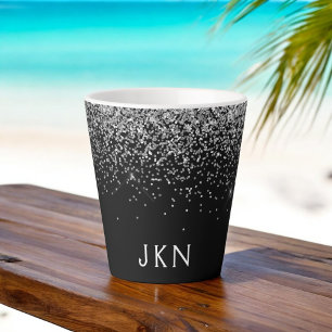 Zilveren Zwarte Glitter Monogram Meisjesnaam Begin Latte Mok