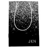 Zilveren Zwarte Glitter Monogram Meisjesnaam Begin Medium Cadeauzakje (Voorkant)