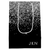 Zilveren Zwarte Glitter Monogram Meisjesnaam Begin Medium Cadeauzakje (Achterkant)