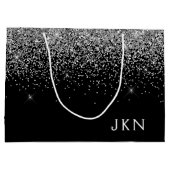 Zilveren Zwarte Glitter Monogram Meisjesnaam Initi Groot Cadeauzakje (Achterkant)