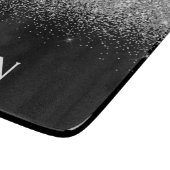 Zilveren Zwarte Glitter Monogram Meisjesnaam Initi Snijplank (Hoek)