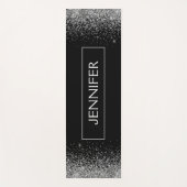 Zilveren zwarte glitter monogram naam yogamat (Voorkant)