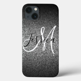 Zilveren Zwarte Glitter Ombre Persoonlijk Case-Mate iPhone Case