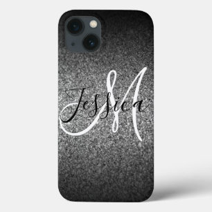 Zilveren Zwarte Glitter Ombre Persoonlijk Case-Mate iPhone Case