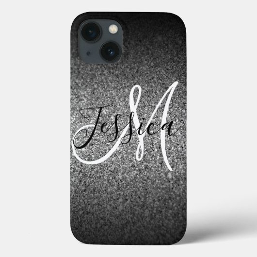 Zilveren Zwarte Glitter Ombre Persoonlijk Case-Mate iPhone Case (Achterkant)