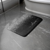 Zilveren Zwarte Glitter Script Monogram Meisjesach Badmat