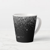 Zilveren Zwarte Glitter Script Monogram Meisjesnaa Latte Mok (Rechterhoek)
