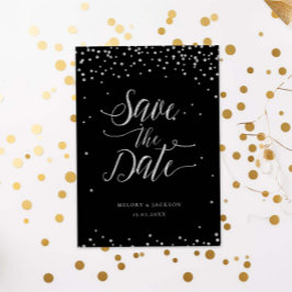 Zilveren zwarte glitter sparkle bewaar de datum kaart