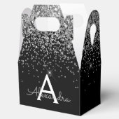 Zilveren Zwarte Glitter & Sparkle Monogram Bedankdoosjes (Geopend)