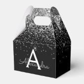 Zilveren Zwarte Glitter & Sparkle Monogram Bedankdoosjes (Voorkant Zijde)