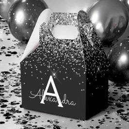 Zilveren Zwarte Glitter & Sparkle Monogram Bedankdoosjes