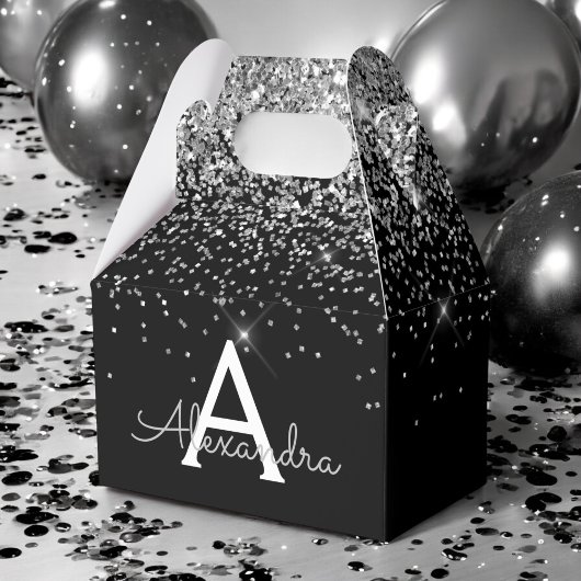 Zilveren Zwarte Glitter & Sparkle Monogram Bedankdoosjes