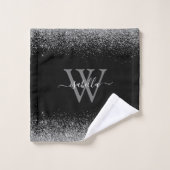 Zilveren zwarte glitters elegante scriptnaam bad handdoek (Wasdoekje)