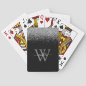Zilveren zwarte glitters elegante scriptnaam pokerkaarten (Achterkant)