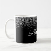 Zilveren Zwarte Luxe Glitter Monogram Naam Koffiemok (Links)