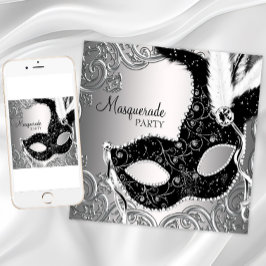 Zilveren Zwarte Masker Maskerade Feest Kaart