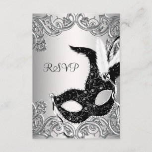 Zilveren Zwarte Masker Maskerade Feest RSVP Kaartje