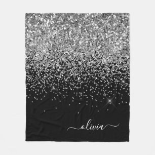 Zilveren Zwarte Meisjesachtige Glitter Glans Monog Fleece Deken