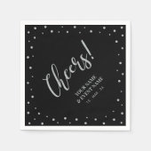Zilveren & zwarte moderne Cheers Birthday Party Servet (Voorkant)