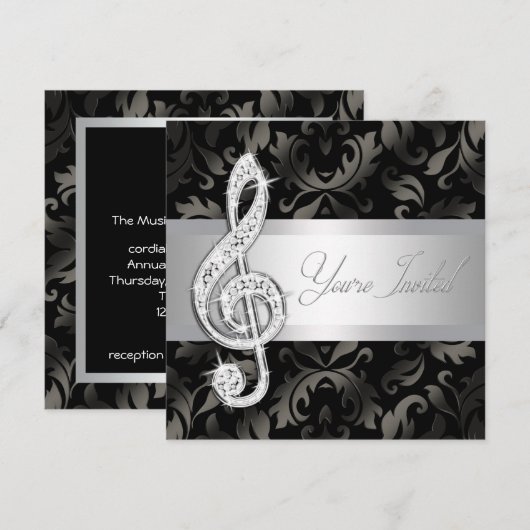 Zilveren Zwarte Muziek Treble Clef Overweging Uitn Kaart (Voorkant / Achterkant)