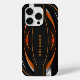 Zilveren, zwarte, oranje geometrische gamingmonogr iPhone 15 pro case