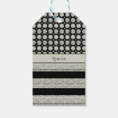 Zilveren & zwarte strepen en glitter spots cadeaulabel (Voorkant)