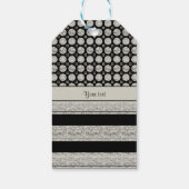 Zilveren & zwarte strepen en glitter spots cadeaulabel (Achterkant)
