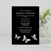 Zilveren zwarte vlinder minimalistisch effen elega folie uitnodiging (Staand Voorkant)