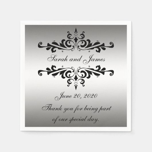 Zilveren Zwarte Wervelingen Dank u Trouwpapier Ser Servetten (Voorkant)