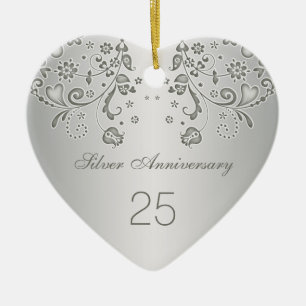 Zilveren zwellen 25th Wedding Jubileum Ornament