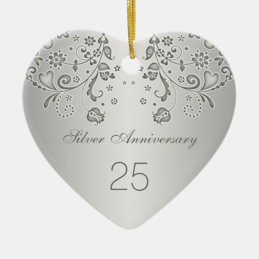 Zilveren zwellen 25th Wedding Jubileum Ornament (Voorkant)